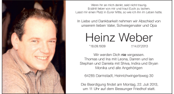 Traueranzeige von Heinz Weber von Echo-Zeitungen (Gesamtausgabe)