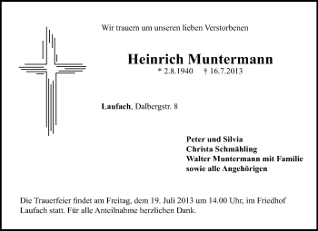 Traueranzeige von Heinrich Muntermann von Echo-Zeitungen (Gesamtausgabe)