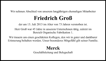 Traueranzeige von Friedrich Groß von Echo-Zeitungen (Gesamtausgabe)