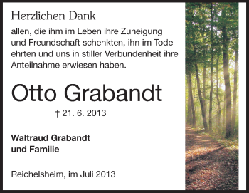 Traueranzeige von Otto Grabandt von Odenwälder Echo