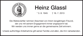 Traueranzeige von Heinz Glassl von Echo-Zeitungen (Gesamtausgabe)