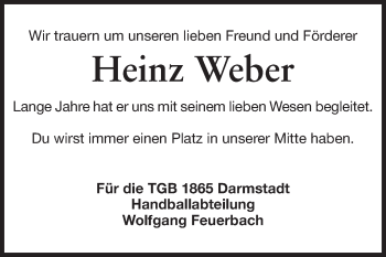 Traueranzeige von Heinz Weber von Echo-Zeitungen (Gesamtausgabe)