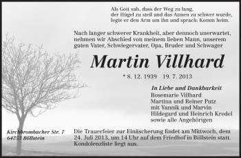 Traueranzeige von Martin Villhard von Odenwälder Echo