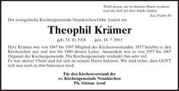 Traueranzeige von Theophil Krämer von Echo-Zeitungen (Gesamtausgabe)