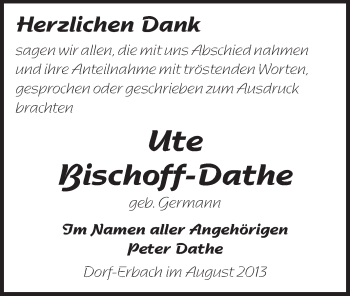 Traueranzeige von Ute Bischoff-Dathe von Odenwälder Echo