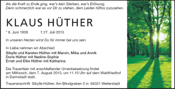 Traueranzeige von Klaus Hüther von Echo-Zeitungen (Gesamtausgabe)
