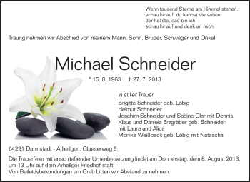 Traueranzeige von Michael Schneider von Echo-Zeitungen (Gesamtausgabe)