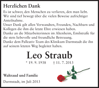 Traueranzeige von Leo Straub von Echo-Zeitungen (Gesamtausgabe)