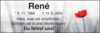 Traueranzeige von René - von Echo-Zeitungen (Gesamtausgabe)