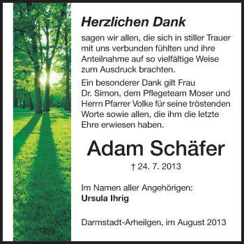 Traueranzeige von Adam Schäfer von Echo-Zeitungen (Gesamtausgabe)