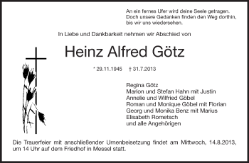 Traueranzeige von Heinz Alfred Götz von Echo-Zeitungen (Gesamtausgabe)