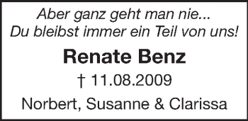 Traueranzeige von Renate Benz von Echo-Zeitungen (Gesamtausgabe)