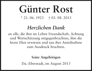Traueranzeige von Günter Rost von Echo-Zeitungen (Gesamtausgabe)