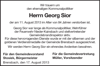 Traueranzeige von Georg Sior von Odenwälder Echo
