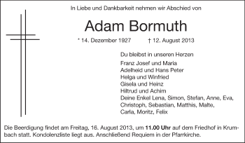 Traueranzeige von Adam Bormuth von Starkenburger Echo
