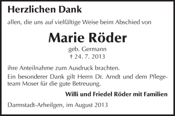 Traueranzeige von Marie Röder von Echo-Zeitungen (Gesamtausgabe)