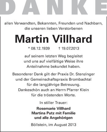Traueranzeige von Martin Villhard von Odenwälder Echo