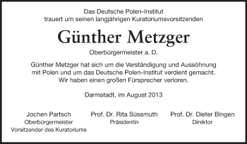 Traueranzeige von Günther Metzger von Echo-Zeitungen (Gesamtausgabe)