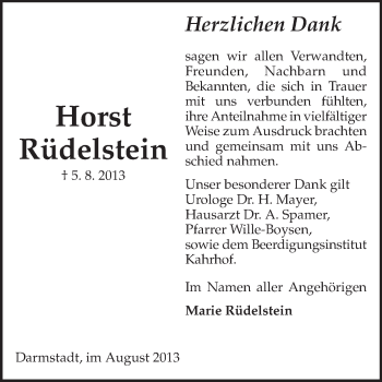 Traueranzeige von Horst Rüdelstein von Echo-Zeitungen (Gesamtausgabe)