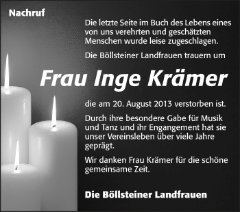 Traueranzeige von Inge Krämer von Odenwälder Echo