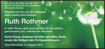 Traueranzeige von Ruth Rothmer von Echo-Zeitungen (Gesamtausgabe)