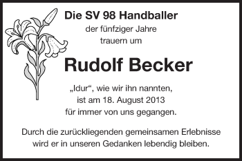 Traueranzeige von Rudolf Becker von Echo-Zeitungen (Gesamtausgabe)