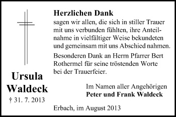 Traueranzeige von Ursula Waldeck von Odenwälder Echo