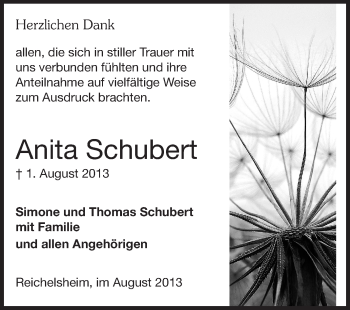 Traueranzeige von Anita Schubert von Odenwälder Echo