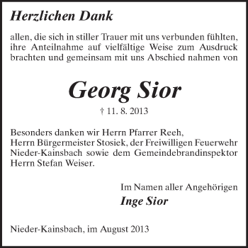 Traueranzeige von Georg Sior von Odenwälder Echo