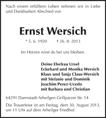 Traueranzeige von Ernst Wersich von Echo-Zeitungen (Gesamtausgabe)