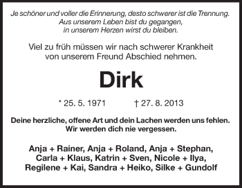 Traueranzeige von Dirk Veigl von Rüsselsheimer Echo, Groß-Gerauer-Echo, Ried Echo