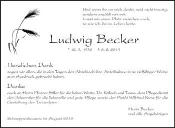 Traueranzeige von Ludwig Becker von Echo-Zeitungen (Gesamtausgabe)