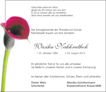 Traueranzeige von Wasika Nakkrathok von Odenwälder Echo