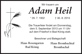 Traueranzeige von Adam Heil von Odenwälder Echo