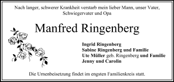 Traueranzeige von Manfred Ringenberg von Odenwälder Echo