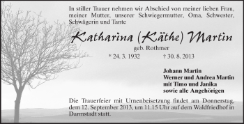 Traueranzeige von Katharina Martin von Echo-Zeitungen (Gesamtausgabe)