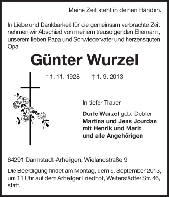 Traueranzeige von Günter Wurzel von Echo-Zeitungen (Gesamtausgabe)