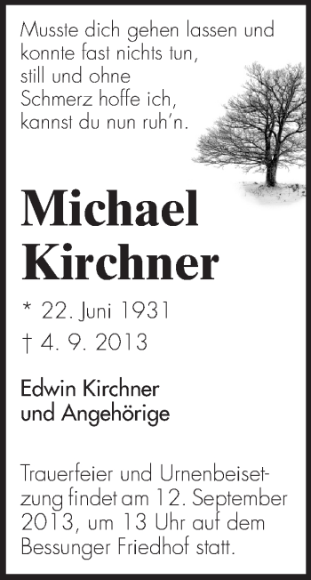 Traueranzeige von Michael Kirchner von Echo-Zeitungen (Gesamtausgabe)
