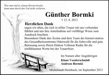 Traueranzeige von Günther Bormki von Odenwälder Echo