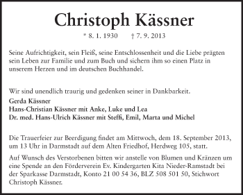 Traueranzeige von Christoph Kässner von Echo-Zeitungen (Gesamtausgabe)