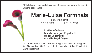 Traueranzeige von Marie-Luise Formhals von Echo-Zeitungen (Gesamtausgabe)