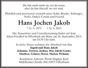 Traueranzeige von Hans Jochen Jakob von Echo-Zeitungen (Gesamtausgabe)