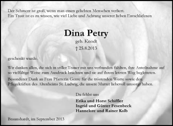 Traueranzeige von Dina Petry von Echo-Zeitungen (Gesamtausgabe)
