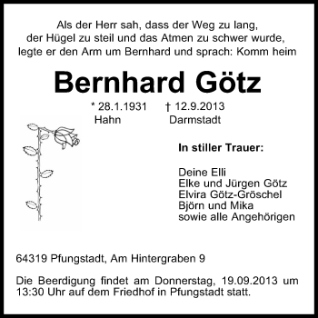 Traueranzeige von Bernhard Götz von Echo-Zeitungen (Gesamtausgabe)