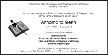 Traueranzeige von Annamaria Gerth von Echo-Zeitungen (Gesamtausgabe)