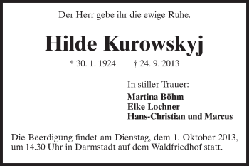 Traueranzeige von Hilde Kurowskyj von Echo-Zeitungen (Gesamtausgabe)