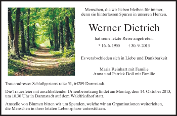 Traueranzeige von Werner Dietrich von Echo-Zeitungen (Gesamtausgabe)