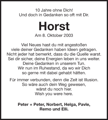 Traueranzeige von Horst  von Rüsselsheimer Echo, Groß-Gerauer-Echo, Ried Echo