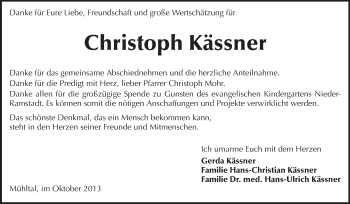 Traueranzeige von Christoph Kässner von Echo-Zeitungen (Gesamtausgabe)