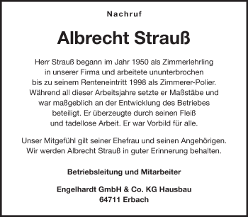 Traueranzeige von Albrecht Strauß von Odenwälder Echo